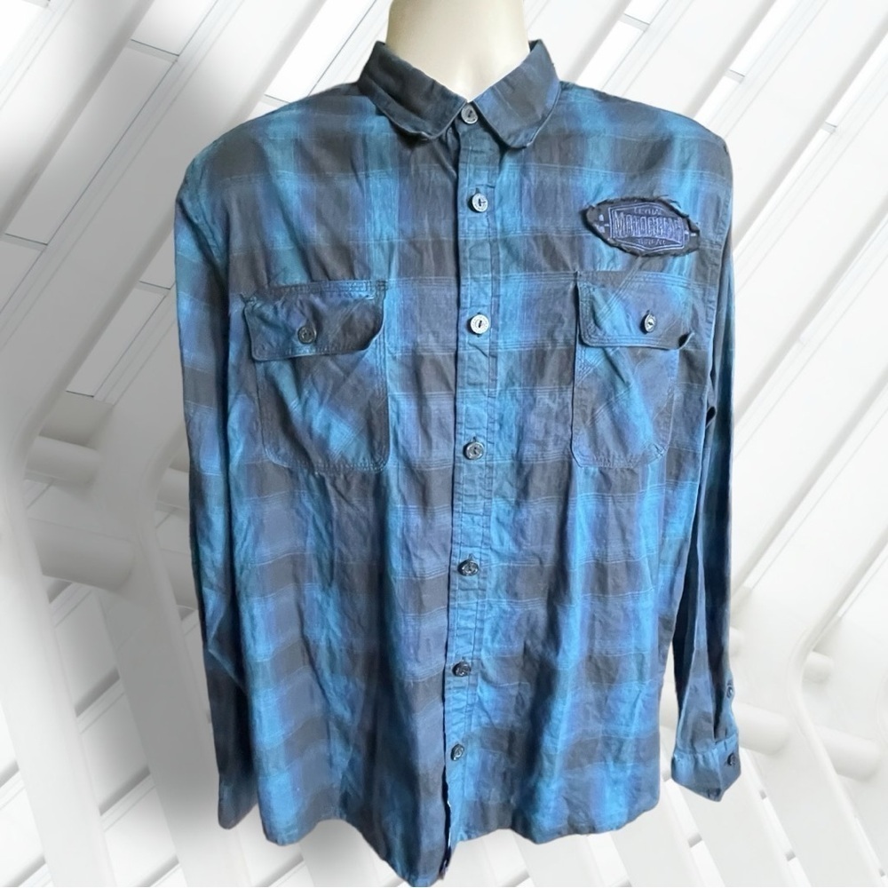 Lethal Threat Motorgear Death Row Button Black Blue Shirt Size Large - Picture 15 of 16